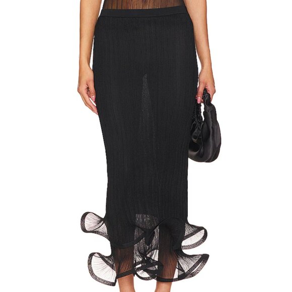 SIMKHAI Kelso Pleated Knit Midi Skirt — Black, Size S - Picture 1 of 8